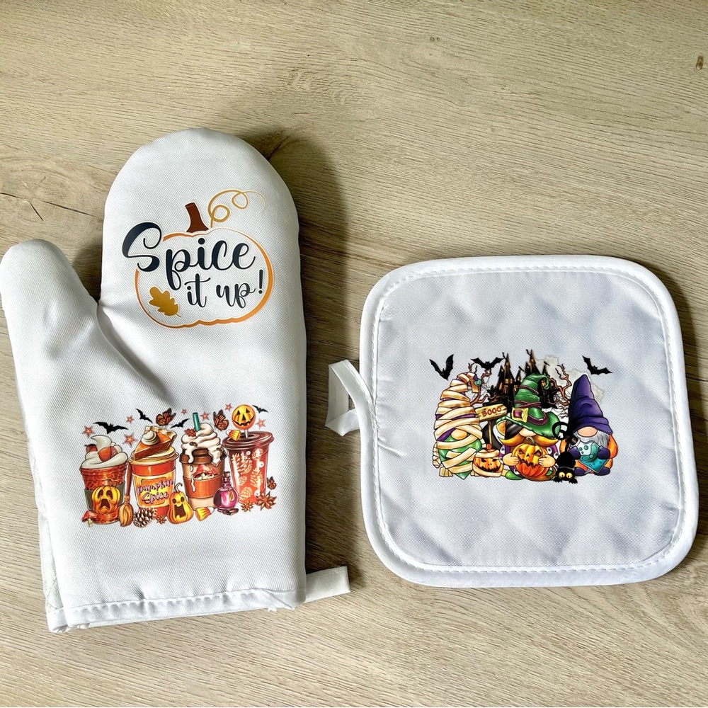 New Fall Halloween Gnome Oven Mitt & Pot Holder Set